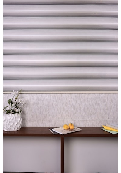 Gri-krem Pliseli Etek Dilimsiz Ds 10658-v9 Zebra Stor Güneşlik Perde