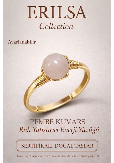 Sertifikalı Ruh Yatıştırıcı  Yüzüğü Pembe Kuvars Taşı Aya Çok Renkli