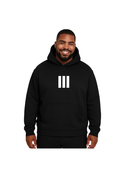 Benroma 3 Çizgi Baskılı Büyük Beden Unisex Sweatshırt Siyah