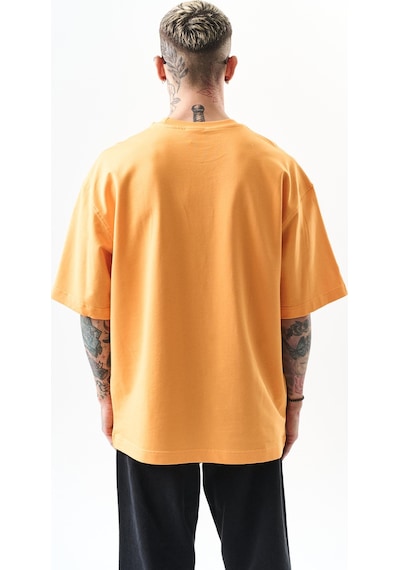 Erkek Respire Yazı Detaylı Oversize T-shirt Oranj Turuncu