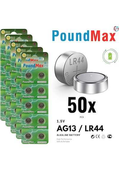 50 Adet Poundmax Ag13 Lr44 1,5 V Poundmax Alkalin Düğme Pil
