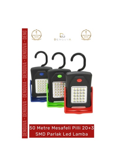 Deluxe Seri Sert Plastik Beyaz Işık 50 Metre Mesafeli Pilli 20+3 Smd Parlak Led Lamba Çok Renkli
