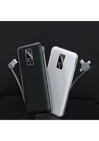 Beyaz Pw-05 Hızlı Led Göstergeli Micro Lightning Type-c Kablolu Taşınabilir Powerbank 10000mah Zore BEYAZ