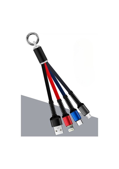 Dgc Avm Işıklı Anahtarlık Model 3 İn 1 Usb Çıkışlı Mikro,type-c Ve İphone Uyumlu Şarj Kablosu Siyah