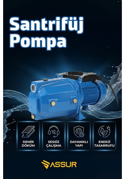 Assur Jet100p 1hp 47m Bakır Sargılı Santrifüj Jet Su Pompası-3152