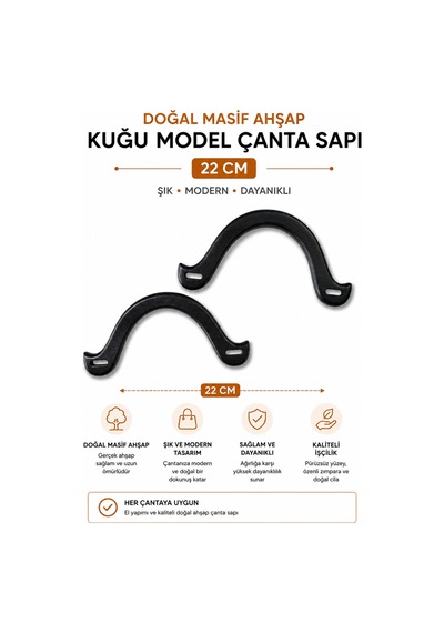 Vollen Yarn Doğal Masif Ahşap Kuğu Model Çanta Sapı 22 Cm 1 Çift 2 Adet El Yapımı Çanta Kulpu Çanta Aksesuarı Siyah