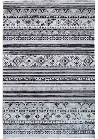 Gri Renkli Desenli Kaymaz Makine Dokuma Halı - Ay003g Beyaz, Bej, Krem