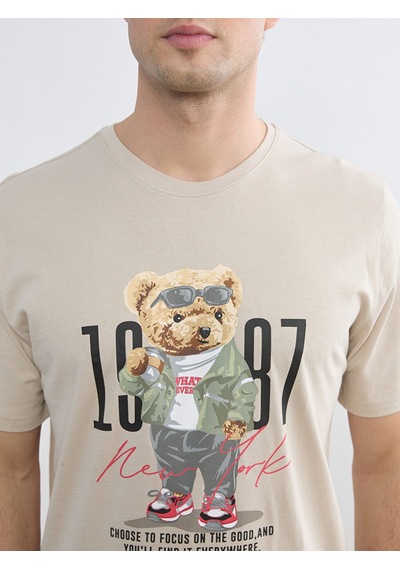 Lc Waikiki Lc Waıkıkı Gri Bisiklet Yaka Teddy Baskılı Erkek Şortlu Pijama Takımı