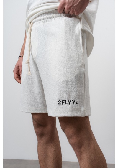 Erkek 2flyy Yazılı Yarım Fermuarlı Regular Fit T-shirt Şort Takım Ekru
