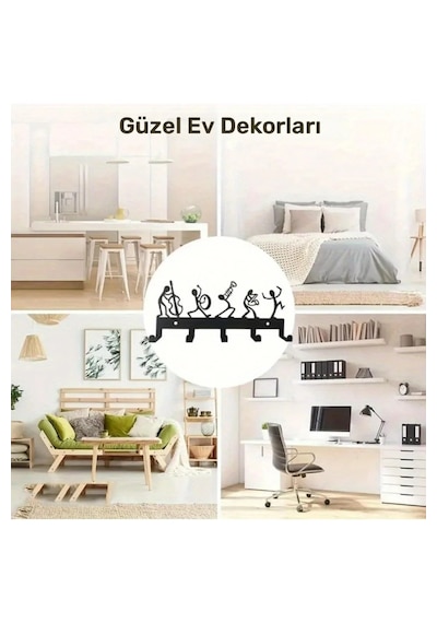 Myc Metal Duvar Askılığı - Müzisyen Figürlü Dekoratif Ceket Ve Anahtarlık Askısı Siyah 12x24