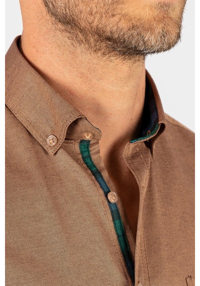 Tudors Klasik Fit Rahat Kesim Poplin Oxford Erkek Gömlek-23434 Kahverengi