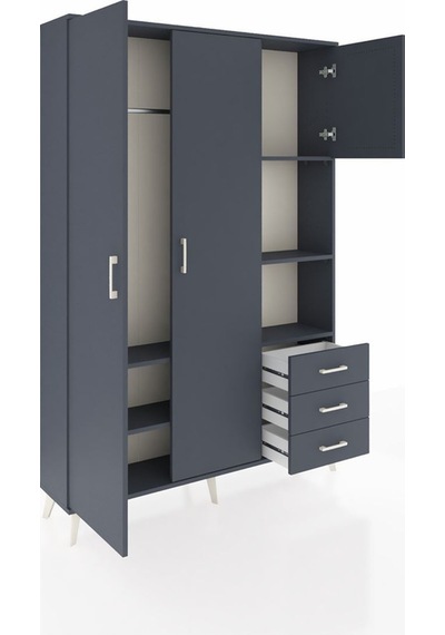 Arges Dolap 5 Raflı 3 Çekmeceli Tek Askılı 132x30x195 Antrasit-antrasit/antrasit Antrasıt/antrasıt