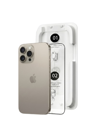 Fulltech Magicbox iPhone Uyumlu 15 Pro Max Premium Tempered Glass Aparatlı Ekran Koruyucu - Clear