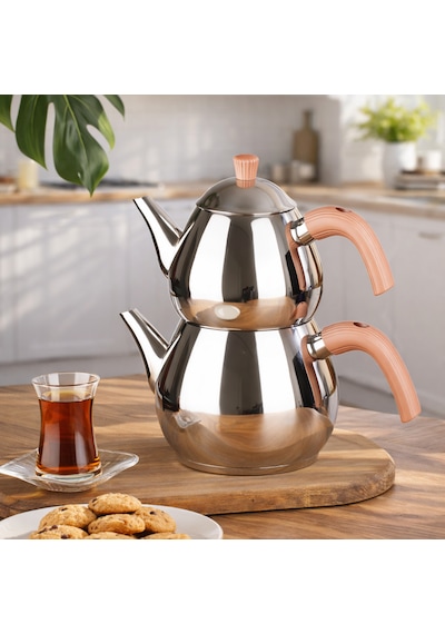 Porsima 1029-1 Damla Bakalit Kulp Orta Boy Paslanmaz Çelik Çaydanlık Takımı - Rose - 1.25-2.00lt Diğer
