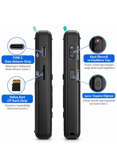 Ultratekno Kb65 32gb Pilli Dijital Ses Kayıt Cihazı, Ekranlı Wav Kaydedici, Ses Algılamalı Kayıt, Mp3 Çalar