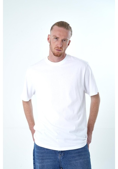 İntersivin Oversize Düz Beyaz Erkek T-shirt Beyaz