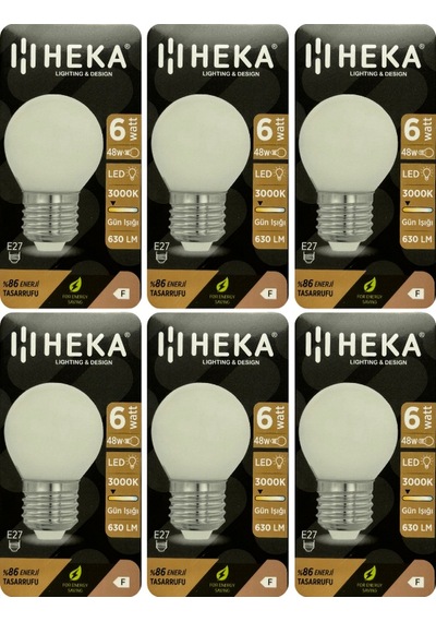 6 Adet Heka 6w 48w 3000k Sarı Işık E27 Duylu Soft Led G45 Ampul Heka