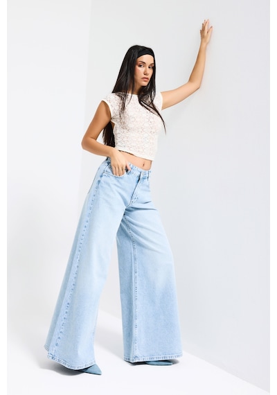 Itsbasic Kadın Ice 4s6-3 Elephant Leg Süper Bol %100 Koton Denim Jean Ice Kot