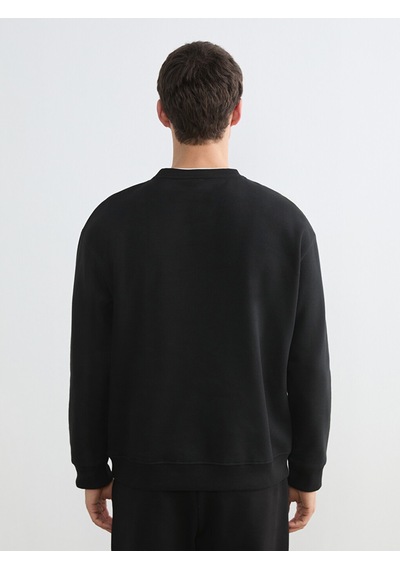 Lcw Vision Siyah Bisiklet Yaka Erkek Kalın Sweatshirt