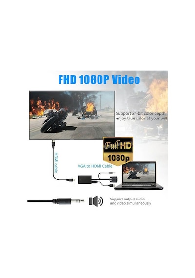 Vga Hdmi Dönüştürücü Kablo + Audio Ses Çevirici Vga To Hdmi