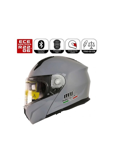 M966 V2 Gri Motosiklet Kaskı Güneş Vizörlü Çene Açılır Motorcu Kask
