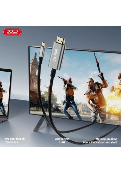 Xo Gb019 Type-c To Hdmı 4k Görüntü Aktarım Kablosu - 1.8 Metre Metal Kasa