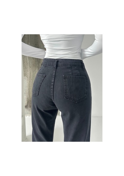 Blue Marlin Pileli Kuşaklı Mom Jeans Siyah