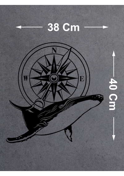 Balina Ve Pusula Sticker - Araba Oto Motosiklet Karavan Cam Sticker - 00082 40 Cm