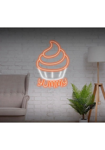 Yummy Yazılı Ve Şekilli Neon Tabela Turuncu