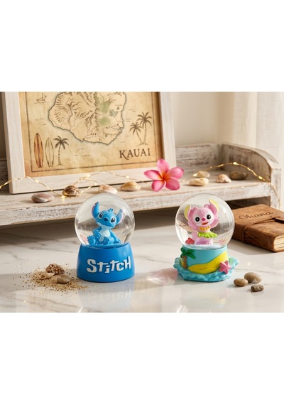 9cm-6cm Işıklı Pembe Ve Mavi Renk Hediyelik-dekoratif 2 Li Stitch Kar Küresi 9x6