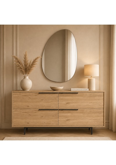 Voguemaxima Home Marina 4 Kapaklı Metal Ayaklı Konsol 160x44,5x74,3 Cm Sepet Bej