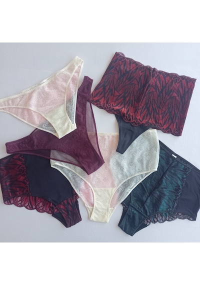 Bonbon Kadın Çeyizlik Ve Bohçalık 6'lı Paket Saten Dantel Karışık Renk Checky Slip Serisi Bb2654 Çok Renkli
