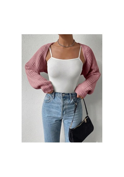 Moibody Triko Örgü Reglan Kol Bolero Hırka Kore Tarzı 4 Mevsim Pembe Pembe