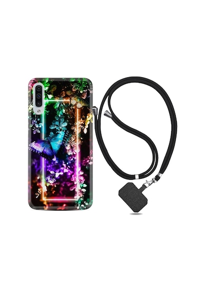 Samsung Uyumlu Galaxy A50 Kılıf Ipli Askılı Butterfly Neon 1684