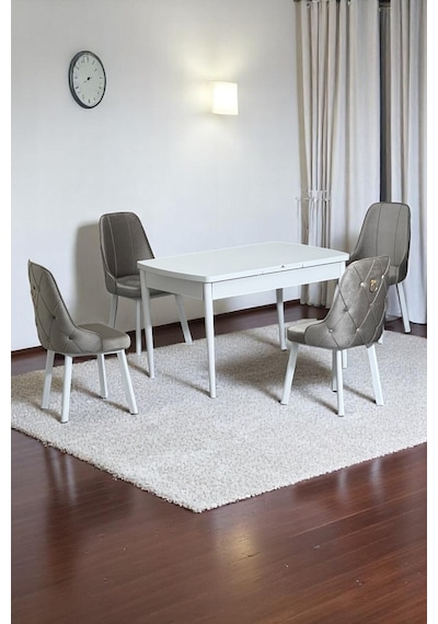 Monera Beyaz 80 x 132 Açılabilen MDF Masa Metal Ayaklı Mutfak Masası Takımı 4 Cappucino Sandalye Monera Beyaz 80 x 132 Açılabilen MDF Masa Metal Ayaklı Mutfak Masası Takımı 4 Cappucino Sandalye