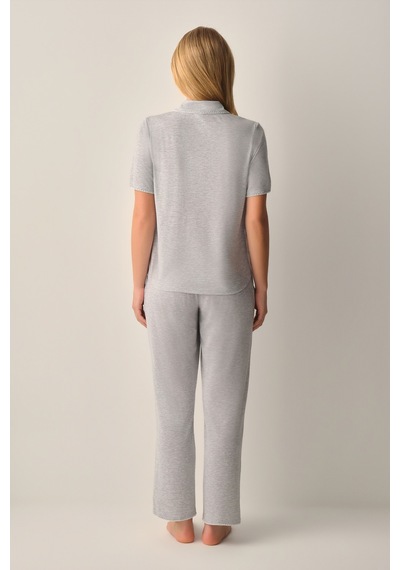 Suwen Hilary Gömlek Yaka Pijama Takımı Sh26628660b051 Gri Melanj