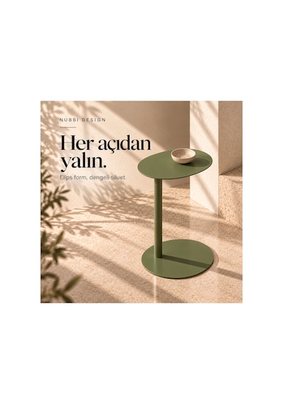 Slate Metal C Sehpa Modern Tasarım Elips Tablalı Minimalist Koltuk Yanı Sehpa Yeşil - 935314037 Yeşil