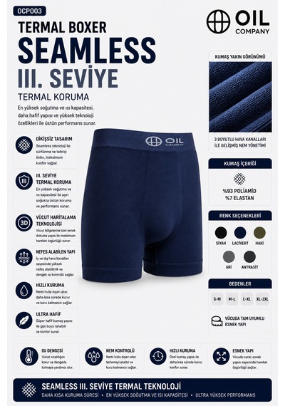 Oıl Company Hafif Nefes Alabilir Rahat Kumaş Isı Korumalı Termal Boxer Navyblue