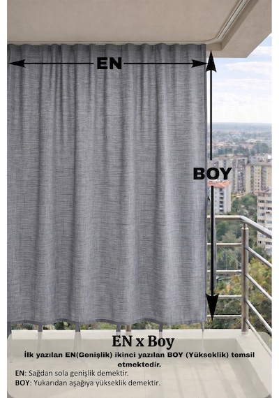 Gri Balkon Perdesi Kornişli Bağcıklı Su Geçirmez Güneşlik Dış Mekan Dayanıklı Modern Balkon Brandası