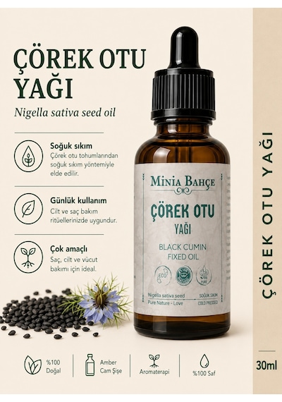 Minia Bahçe Bitki Ve Sanat Atölyesi Çörek Otu Yağı Soğuk Sıkım Sabit Yağ 30 ML