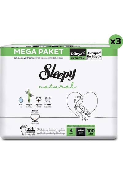 Sleepy Natural Külot Bez 4 Numara Maxi Mega Fırsat Paketi 300 Adet 3'lü