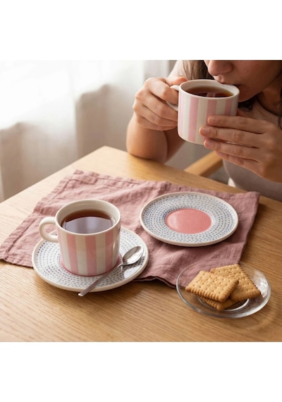 Güral Porselen Mental 4 Parça Çay Fincan Takımı 6566 Açık Pembe