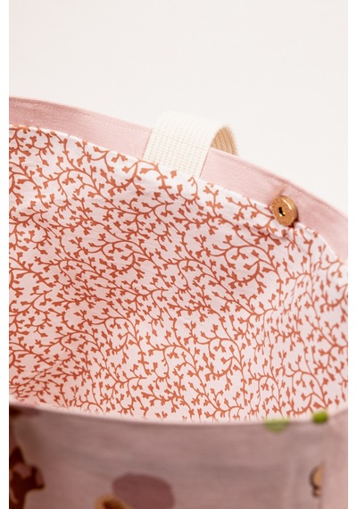 Fabric Craft Bag Omuz Çanta Desenli Keten Pembe - Yeşil