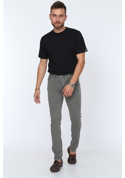 Digital Jeans Dar Kesim Erkek Likralı Açık Gri Kot Pantolo Koyu Gri Açık Gri