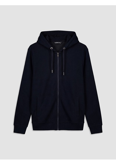 Lcwaıkıkı Classic Lacivert Kapüşonlu Erkek Fermuarlı Sweatshirt