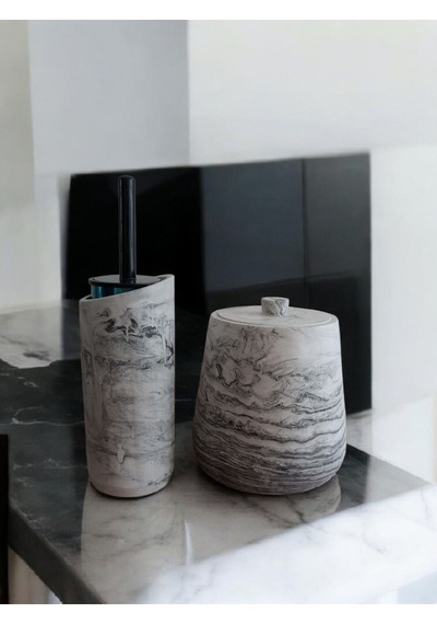 4 Parça Antrasit Beton Banyo Wc Seti Tuvalet Fırçası Çöp Kovası 4 Litre Antrasit