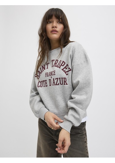 Jack & Jones Kadin Gögüs Baskili Relaxed Fit Sweatshirt - Merle - 12260608 Light Grey Melange Jack & Jones Kadin Gögüs Baskili Relaxed Fit Sweatshirt - Merle - 12260608 Light Grey Melange