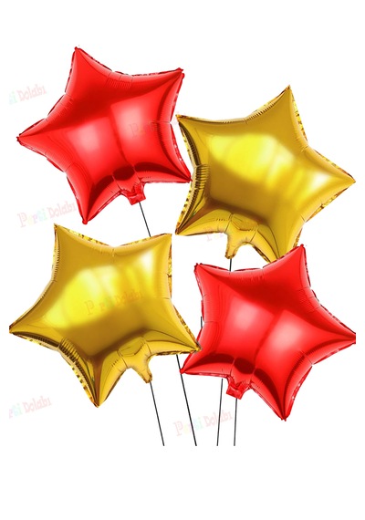 4'lü Yılbaşı Gold Kırmızı Yıldız Folyo Balon Seti Yeni Yıl Christ
