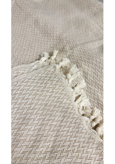 Lunga Vita Başak Desen Dokuma %100 Pamuklu Çok Amaçlı Pike Koltuk Örtüsü 180x230 Bej