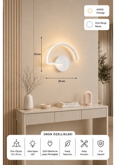 Mori Modern Led Duvar Apliği Günışığı Beyaz